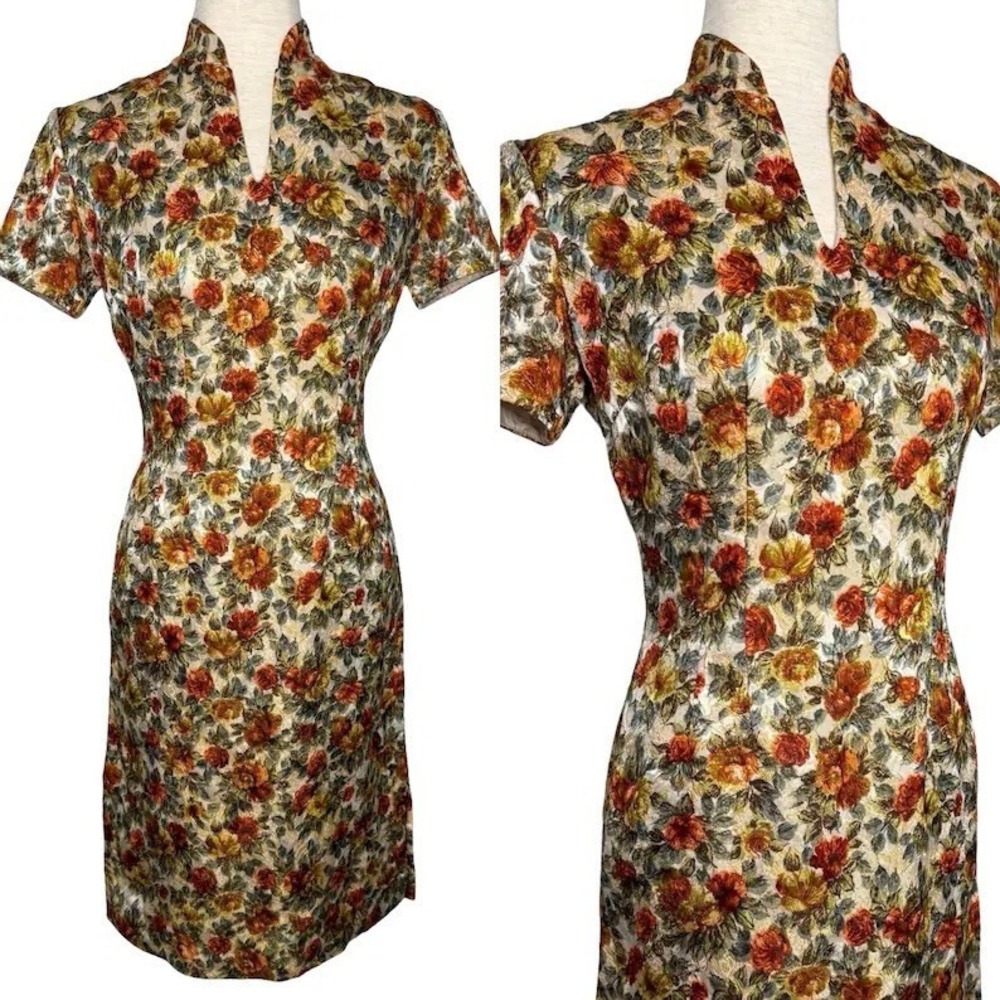 Vintage Alice of California 1960s Floral Brocade Dress Size Small Talon Zipper